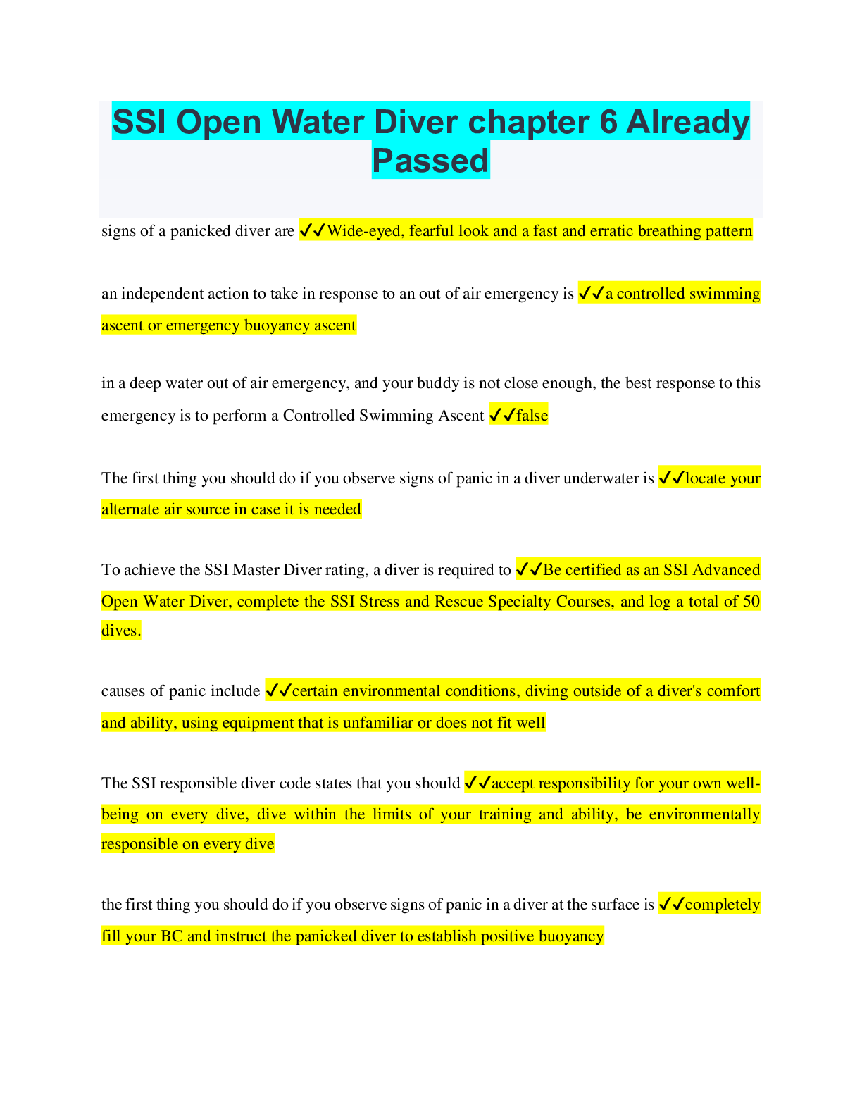 Preview image of SSI Open Water Diver chapter 6 Already Passed document
